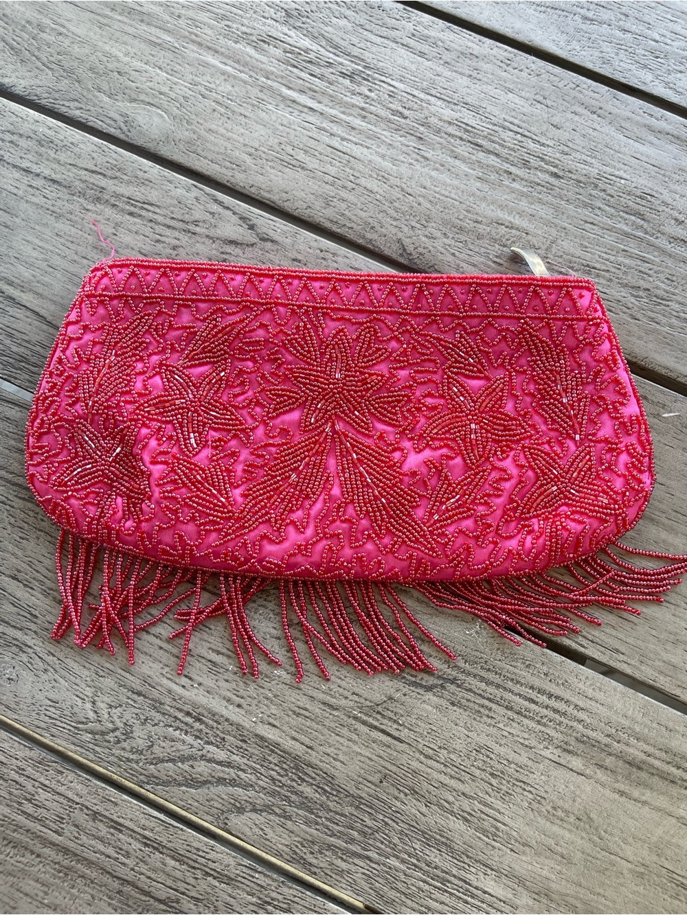 Pink Beaded Fringe Evening Clutch